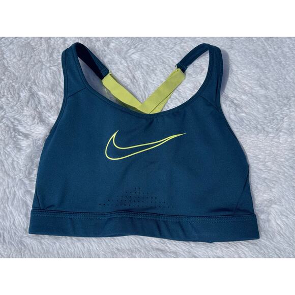 Nike Women’s Sports Bra Sz Med Blue/green & Yellow - Picture 1 of 3